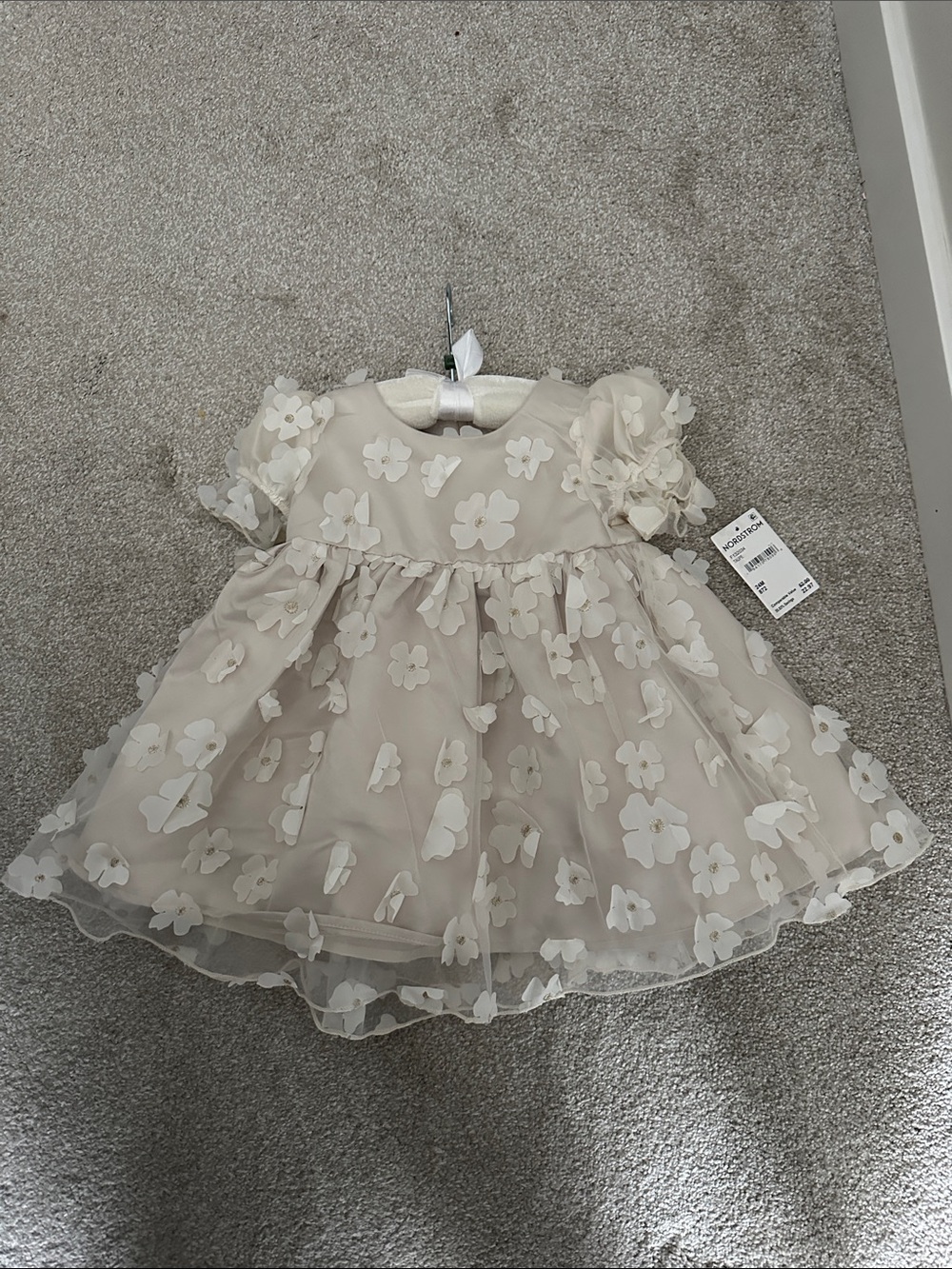 Elegant Cream Floral Tulle Kids Dress